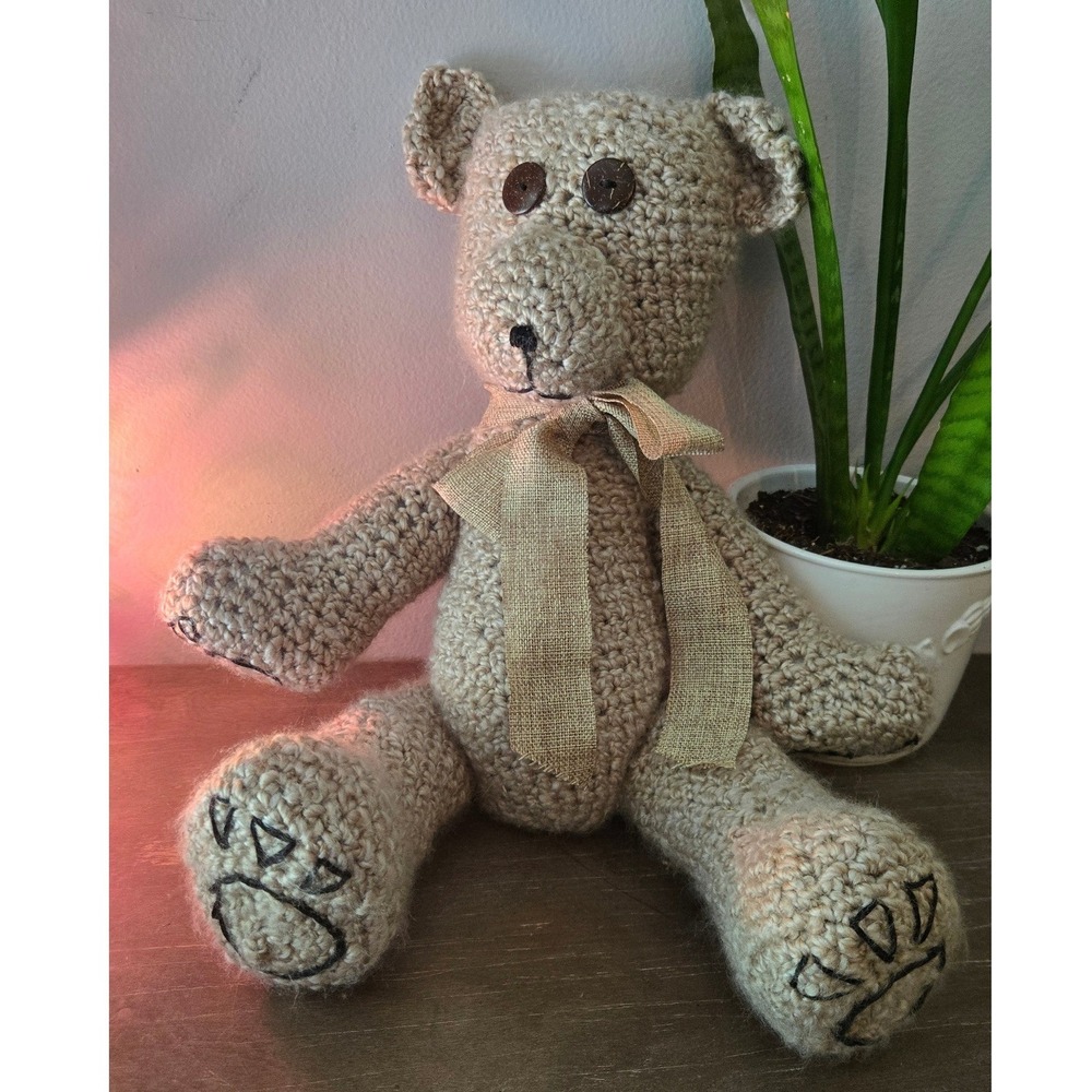 Primitive Handmade Crochet Teddy‎ Bear Folk Art Farmhouse Decor Rustic 20in